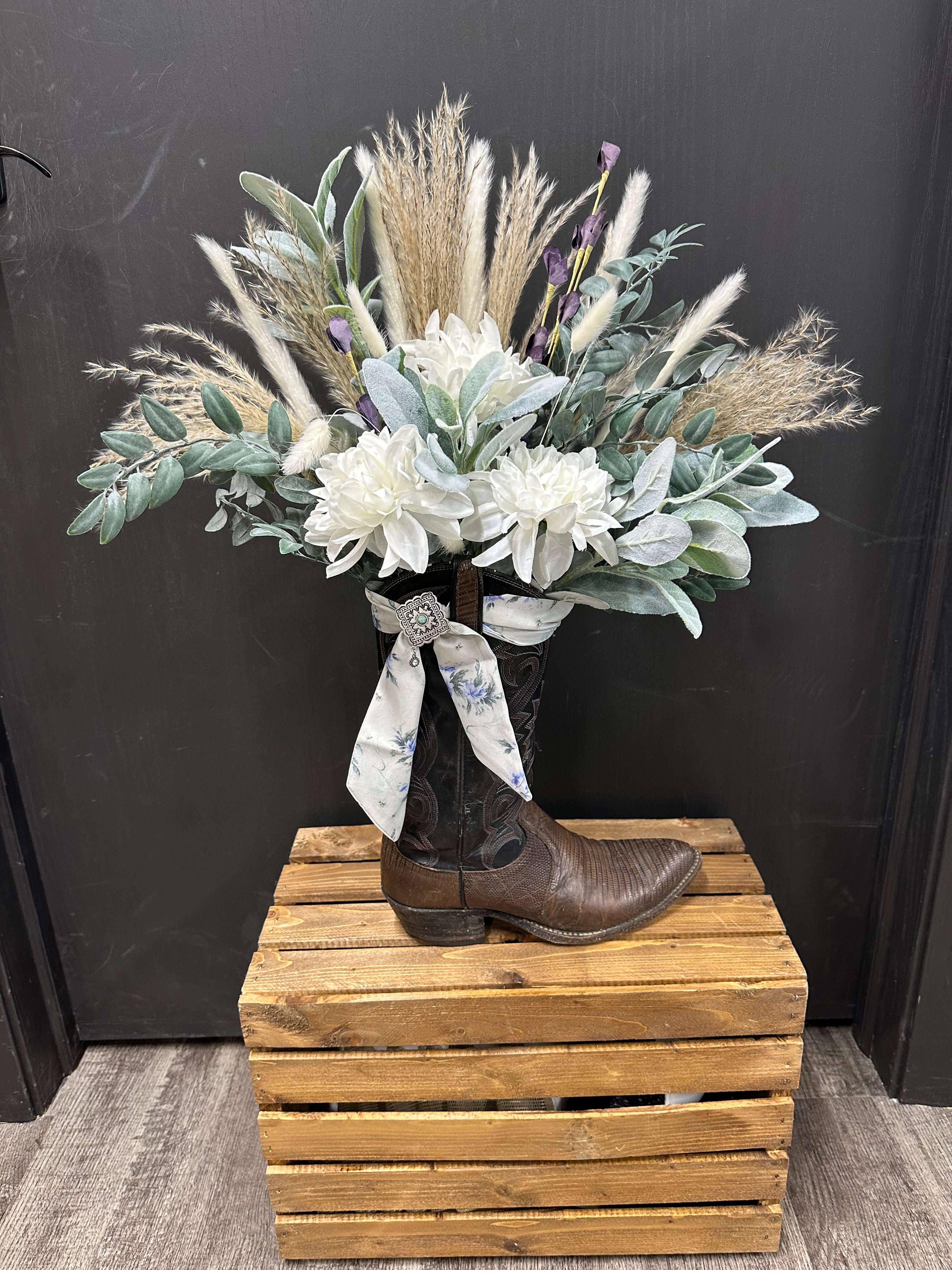 White Floral Cowboy Boot